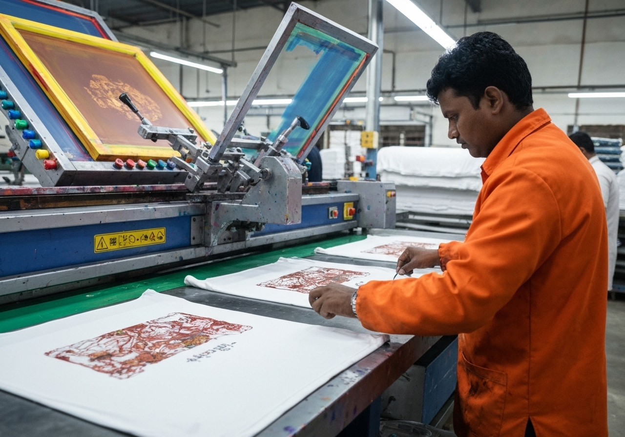 Custom screen printing on white-label apparel for retail brands