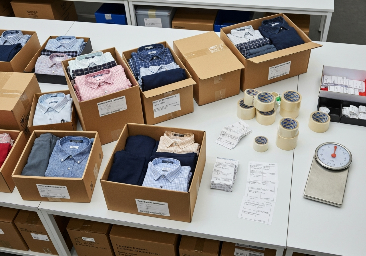 Bulk corporate shirts and trousers ready for delivery